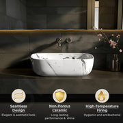 Plantex Tabletop Wash Basin/Bathroom Basin Sink/Ceramic Countertop Basin/Marble Basin with Grey Veins/Wash Basin for Bathroom, Restaurant, Hotel (18 x 13 x 5.5 Inch)