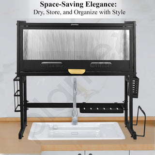 Plantex GI Steel Over The Sink Dish Drying Rack/Kitchen Storage Rack/2-Tier Dish Rack with Cover for Dish Rack/Household Bowls and Plates Organizer - (Black, 74 x 28.5 x 69 CM)