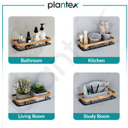 Plantex Bathroom Organiser Without Drill/Self Adhesive Aluminium Bathroom Shelf/Self Adhesive Shelf for Kitchen/Floating Storage Organiser (12x5 inches, Gold & Black) - Pack of 2