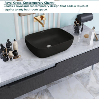 Plantex Wash Basin for Bathroom/Ceramic Basin/Rectangle Tabletop Basin/Wash Basin for Home/Restaurant - (3064, Charcoal Black)
