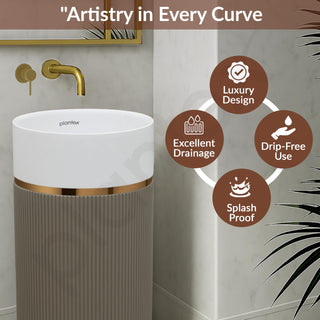 Plantex Pedestal Wash Basin/Acrylic Resin & Quartz Free Standing Wash Basin/Round Basin for Bathroom/Home/Office/Restaurant- (10034, White & Coffee)