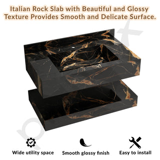 Plantex Floating Vanity/Slab Tile Vanity with Washbasin for Bathroom/Wall Mount Cabinet with Basin - 32 x 18 inch (ED-Black-Marble Finish)