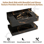 Plantex Floating Vanity/Slab Tile Vanity with Washbasin for Bathroom/Wall Mount Cabinet with Basin - 32 x 18 inch (ED-Black-Marble Finish)