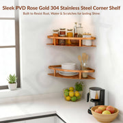 Plantex 304 Stainless Steel Corner/Bathroom Shelf/Kitchen Shelf/Wall Mount - Pack of 2 (PVD Rose Gold,9x9 Inches)