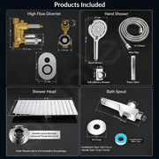 Plantex Bathroom Shower Combo Set/Concealed Diverter with 12x12 Inch Overhead Shower/6 Mode Shower Hand with 1.5 Mtr Flexible Hose Pipe with Hook/Brass Bath Tub Spout - Chrome
