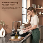 Plantex Kitchen Mixer Tap for Sink/Hot and Cold Double Handle Faucet/304 Stainless Steel Body and Brass Handle/360° Swivel Spout Sink Taps - (7908, Chrome)