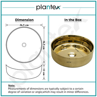 Plantex Ceramic Washbasin/Tabletop Wash Basin/Countertop Vessel Sink for Bathroom/Livingroom Decor - Indo-European Collection (Gold,14.4 x 14.4 x 5 Inch)