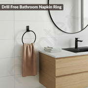 Plantex Self-Adhesive Towel Holder in Bathroom/Stainless Steel Towel Ring for Wash Basin/Round Towel Hanger for Wall- Pack of 1 (APS - 5000, Black)