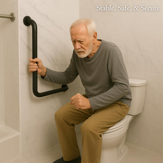 Plantex L-Shape Handle for Bathroom Support/Anti-Slip Shower Grab Bar Made of Stainless Steel - Pack of 2 (Black)