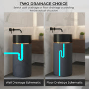 Plantex Matt Pedestal Wash Basin/Acrylic Resin & Quartz Free Standing Wash Basin/Round Basin For Bathroom/Home/Hotel/Restaurant- (Black And Grey, 16 X 16 X 34 Inch)