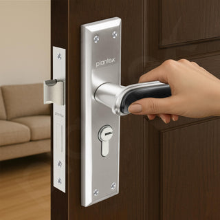 Plantex Heavy-Duty Door Lock Set - Main Door Lock Plate Handle Set/6-Lever Mechanism Mortise Locks with 3 Keys/Brass Locks Body & Cylinder (PTP-09- Satin & Black)