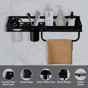 Plantex 4in1 Bathroom Shelf for Wall/Stainless Steel Multifunctional Rack for Bathroom with Tumbler Holder/Liquid Soap Dispenser/Napkin Holder/Bathroom Accessories Set (Matt Black)
