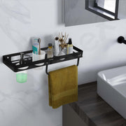 Plantex 4in1 Shelf for Bathroom/Stainless Steel Shelf with Tumbler Holder, Liquid Soap Dispenser and Napkin Holder for Home/Office - Pack of 1 (Black)