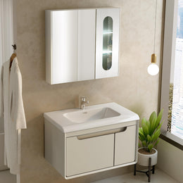 Plantex Unbreakable Wall Mount Wash Basin with Cabinet Full Set/Plywood Bathroom Vanity with Mirror, Coupling & Cabinet Motion Sensor Light (NZBC-35)