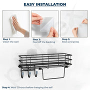 Plantex Self Adhesive Bathroom Shelf/GI Steel Bathroom Shelf with Hook and Napkin Holder/Bathroom Organizer Without Drill/Bathroom Accessories- Pack of 4 (Black)
