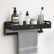 Plantex Aluminium Multipurpose Shelf with Towel Holder/Bathroom Shelf Rack/Bathroom Organizer/Bathroom Accessories - Pack of 1 (9515, Black)