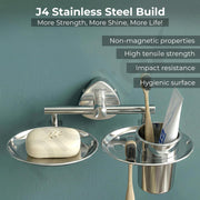 Plantex J4 Stainless Steel Soap Dish with Tumbler Holder/Soap and Brush Holder for Bathrooom/2 in 1 Soap Holder with Toothbrush Holder/Bathroom Accessories (Chrome Finish) Angel