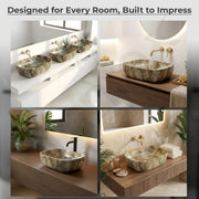 Plantex Ceramic Tabletop Basin/Square Washbasin/Basin for Bathroom/Washbasin for Bathroom, Restaurant, Hotel (Marble Finish, 18 x 13 x 5.5 Inch)