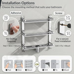 Plantex 3 Tier Bathroom Organizer/Stainless Steel Bathroom Accessories Set with Soap Dish and Brush Slots/Hooks/Tumbler Holder