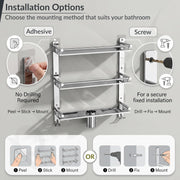 Plantex 3 Tier Bathroom Organizer/Stainless Steel Bathroom Accessories Set with Soap Dish and Brush Slots/Hooks/Tumbler Holder