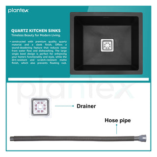 Plantex Granite Single Bowl Kitchen Sink/Non-Fading Black Colour with UV Protection/Quartz Sink for Kitchen/Undermount/Overmount (Black/21 X 18 Inches)