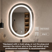 Plantex Metal LED Bathroom Mirror with 3 Tone/Designer Mirror for Living Room/Bedroom/Dressing Room - Capsule Shape (18 X 24 Inch), Oval, Wall Mount, Grey