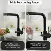 Plantex Kitchen Sink Faucet/Kitchen Tap Handle Brass and Body is 304 Grade Stainless Steel/Double Handle Kitchen Mixer Tap Hot and Cold/360Â° Swivel Spout Sink Taps - (7908, Black)