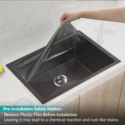Plantex Stainless Steel Handmade Kitchen Sink/Single Bowl Sink For Kitchen With Drain Rack and Coupling and Waste Pipe/Undermount/Topmount (Black- 24X18 Inches)