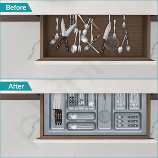 Plantex Cutlery Tray for Kitchen Drawer/Cutlery Cosmetic Stationary Organizer/Cabinet Cutlery Tray Organizer for Modular Kitchen - (Grey-32.5 X 18.5 INCH)