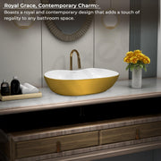 Plantex Ceramic Wash Basin for Bathroom/Table Top Washbasin/Designer Countertop Basin for Bathroom/Restaurants/Hotel (White&Gold - 24.5 x 13 x 5.5 Inch)