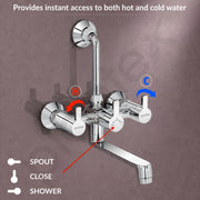 Plantex Wall Mixer for Bathroom/Mixer with L-Bend Connector for Overhead Shower/Mixer Tap/2in1 Wall Mixer - (FLO-818, Chrome)