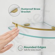 Plantex Premium Frosted Glass Corner Shelf for Bathroom/Storage Glass Shelf - (12x12 in,Brass Antique-Pack of 1)
