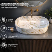 Plantex Tabletop Wash Basin for Bathroom/Designer Ceramic Basin/Oval Countertop Wash Basin/Home/Office (22 x 14 x 10 Inch)