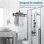 Plantex Stainless Steel Folding Towel Rack for Bathroom/Towel Rod with Hooks/Towel Stand/Towel Holder/Bathroom Accessories (24 inch) Matt Black