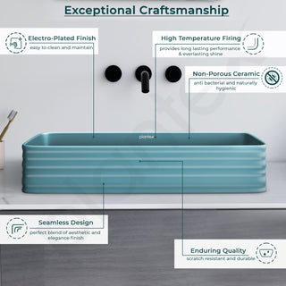 Plantex Ceramic Designer Washbasin for Bathroom/Countertop Bathroom Basin/Rectangle Tabletop Wash Basin for Restaurant/Hotel (Harmony Blue - 26 x 15 x 5 Inch)