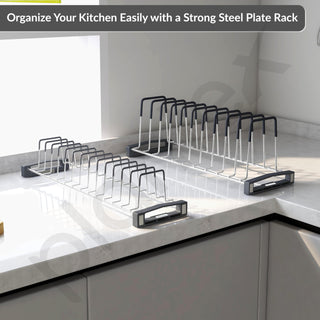 Plantex Stainless Steel Plate Rack/Thali Stand/Tandem Box Plate Stand/Dish Racks/Plate Holder for Modular Kitchen- Set of 2 (Chrome)