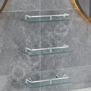 Plantex Multipurpose Frosted Glass Shelf for Bathroom/Shelves for Kitchen/Living Room Wall Shelf with Brass Railings and Wall Brackets (Chrome Finish, 12x6 Inches, Pack of 3)