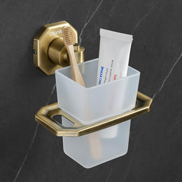 Plantex 304 Grade Stainless Steel Tooth Brush Holder/ABS Material Tumbler Holder for Wash Basin/Bathroom Accessories - Nipron (Brass Antique)