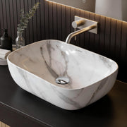 Plantex Ceramic Marble Tabletop Wash Basin/Bathroom Basin Sink/Countertop Basin/Washbasin for Bathroom (Marble Basin with Grey Veins - 18 x 13 x 5.5 Inch)