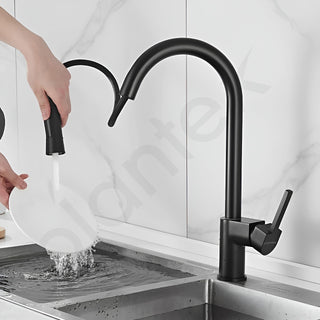 Plantex Brass Kitchen Sink Faucet/Kitchen Mixer Tap with Water Saving Nozzle and 360° Swivel Spout/Hot and Cold Kitchen Faucet/Dual Spray Modes-(Black)