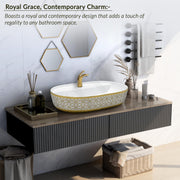 Plantex Oval Washbasin/Countertop Sink for Bathroom/Tabletop Wash Basin for Restaurant/Hotel/Hotel (24x16.5x5 Inch - White & Gold)