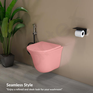 Plantex Imported Commode for Toilet/Ceramic Wall Hung Western Toilet/Rimless Washdown Flush Commode with Soft Closing Toilet Seat - P Trap Outlet (1167 - Secura Pink)