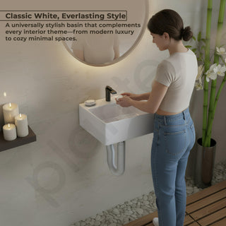 Plantex Ceramic Wash Basin for Bathroom/Wall Hung Basin/Bathroom Sink with 10 Years Glaze Warranty by Plantex/Washbasin for Restaurant/Hotel (Glossy White/Cuba - 14 x 12 x 5 Inch)