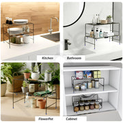 Plantex GI Metal 2-Tier Shelf Organizer for Kitchen Storage/Foldable and Detachable Kitchen Shelf Organiser/Rack Organiser for Storage