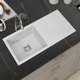 Plantex Quartz Single Bowl Kitchen Sink/Sink for Kitchen with Drain Board/Undermount/Top Mounted (Mosaic Grey-36X18 Inches)