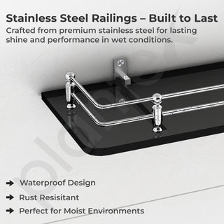 Plantex Heavy Duty Black Glass Shelf for Bathroom/Kitchen Wall Shelf/Living Room Glass Shelf, Polished (15x6 Inches - Pack of 2)