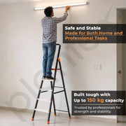 Plantex Allsafe Aluminium Step Ladder for Home/5 Step Anti Skid Ladder/Wide Step Ladder (Black & Orange))