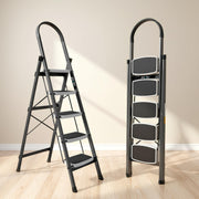 Plantex Steel 5 Step Ladder for Home/Wide Anti Skid 5 Step Ladder Foldable/5 Year Manufacturer Warranty By Plantex (Gray & White)