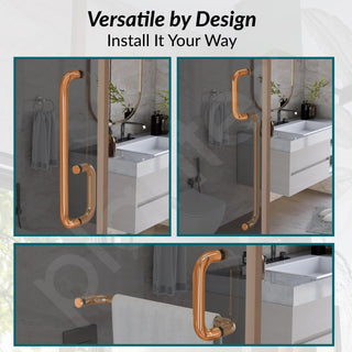 Plantex Shower Door Handle/Stainless Steel Towel Bar Combination/Towel Holder for Glass Shower Door and Bath Door Pull Handle - Pack of 1 (PVD Rose Gold)
