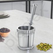 Plantex Heavy Stainless Steel Mortar & Pestle Set/Spice Mixer/Khalbatta/Khal/Okli for Kitchen - Size 5(Dia: 9, H: 10 cm)